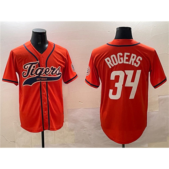 Detroit Tigers #34 Jake Rogers Orange Tomch With Patch Cool Base Stitched Jersey