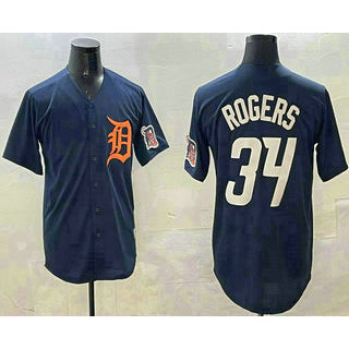 Detroit Tigers #34 Jake Rogers Navy Tomch Alternate With Patch Cool Base Stitched Jersey