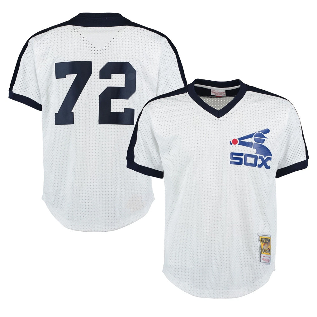 Chicago White Sox #72 Carlton Fisk Player White Tomch Mitchell & Ness Cooperstown Collection Mesh Game Stitched Jerseys