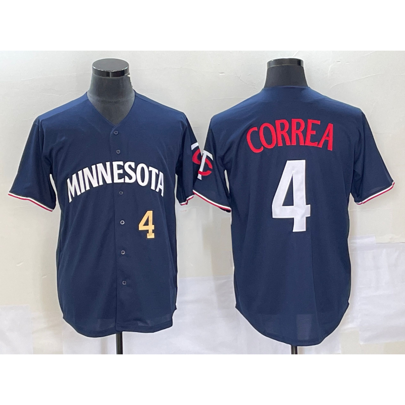 Minnesota Twins #4 Carlos Correa Number 2023 Navy Blue Tomch Cool Base Stitched Jersey