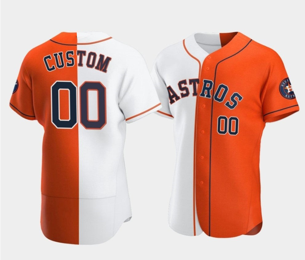 Custom Houston Astros Orange and White Tomch Split Stitched Jersey